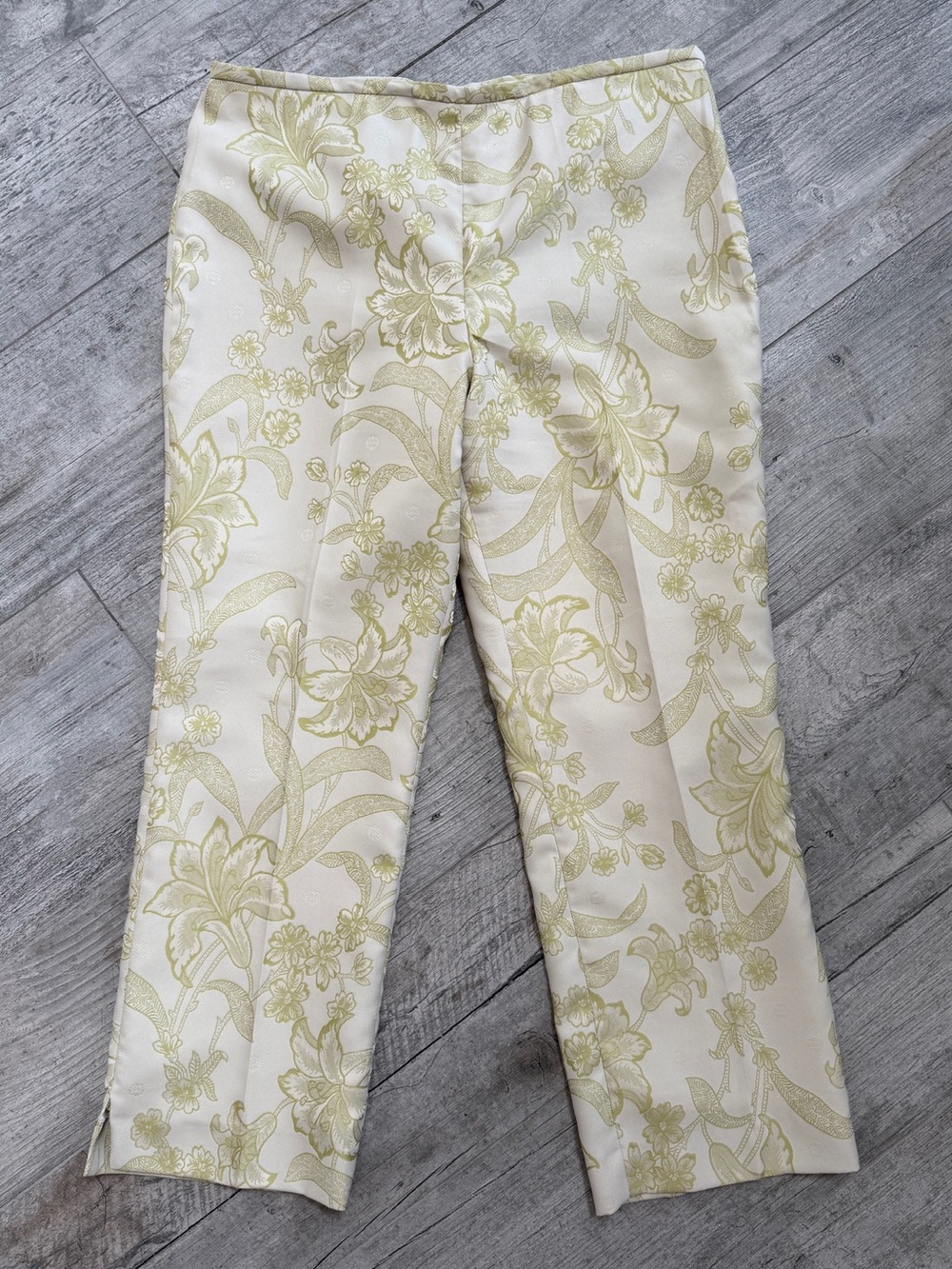 RAFAEL Crop Floral Pale Green Jacquard Dress Pants with Liner